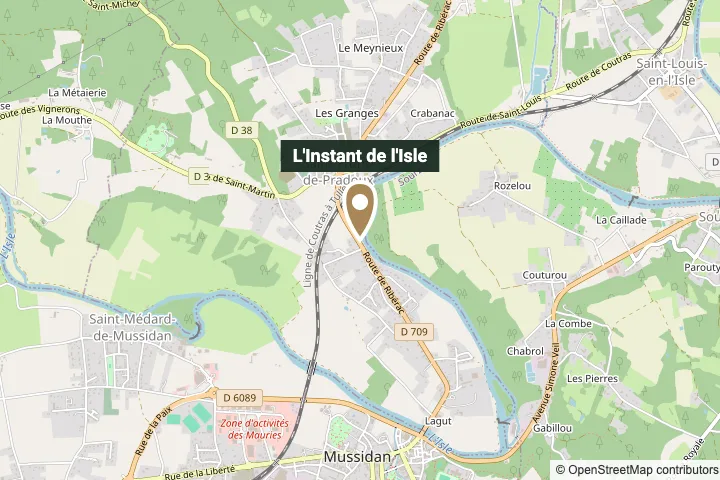 Plan d'accès au gîte L'Instant de l'Isle à Saint-Front-de-Pradoux, en Dordogne, au bord de la rivière Isle